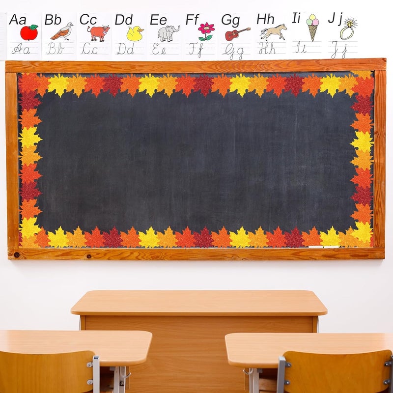 Whaline 32.8Ft Fall Bulletin Board Border Glitter Orange Yellow Red Maple Leaf Die Cut Trim Border Roll for Autumn Thanksgiving Classroom Chalkboard Wall Decor - Image 4